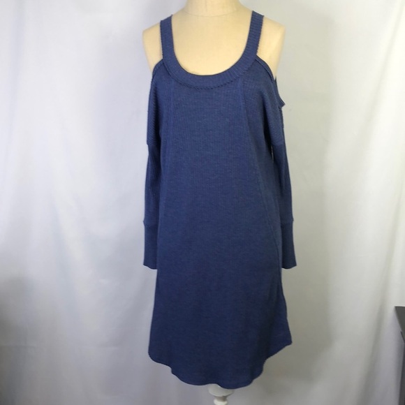ASOS Cold Shoulder Blue Knit Hems Mini Dress   Size 6 - Picture 1 of 11